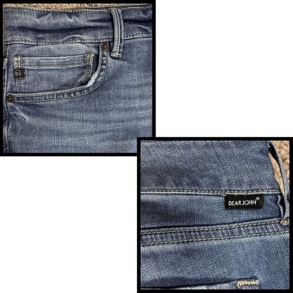 Dear John Womens Jeans Erin Slim Straight Raw Hem Blue Sz 30 Distressed Grunge - Picture 9 of 9